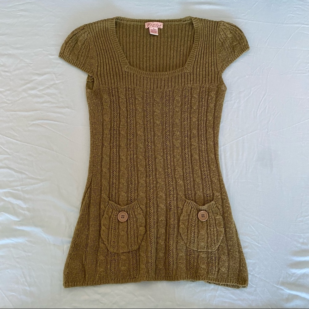 glimmer by jj basics green knit cap sleeves short dress with pockets
